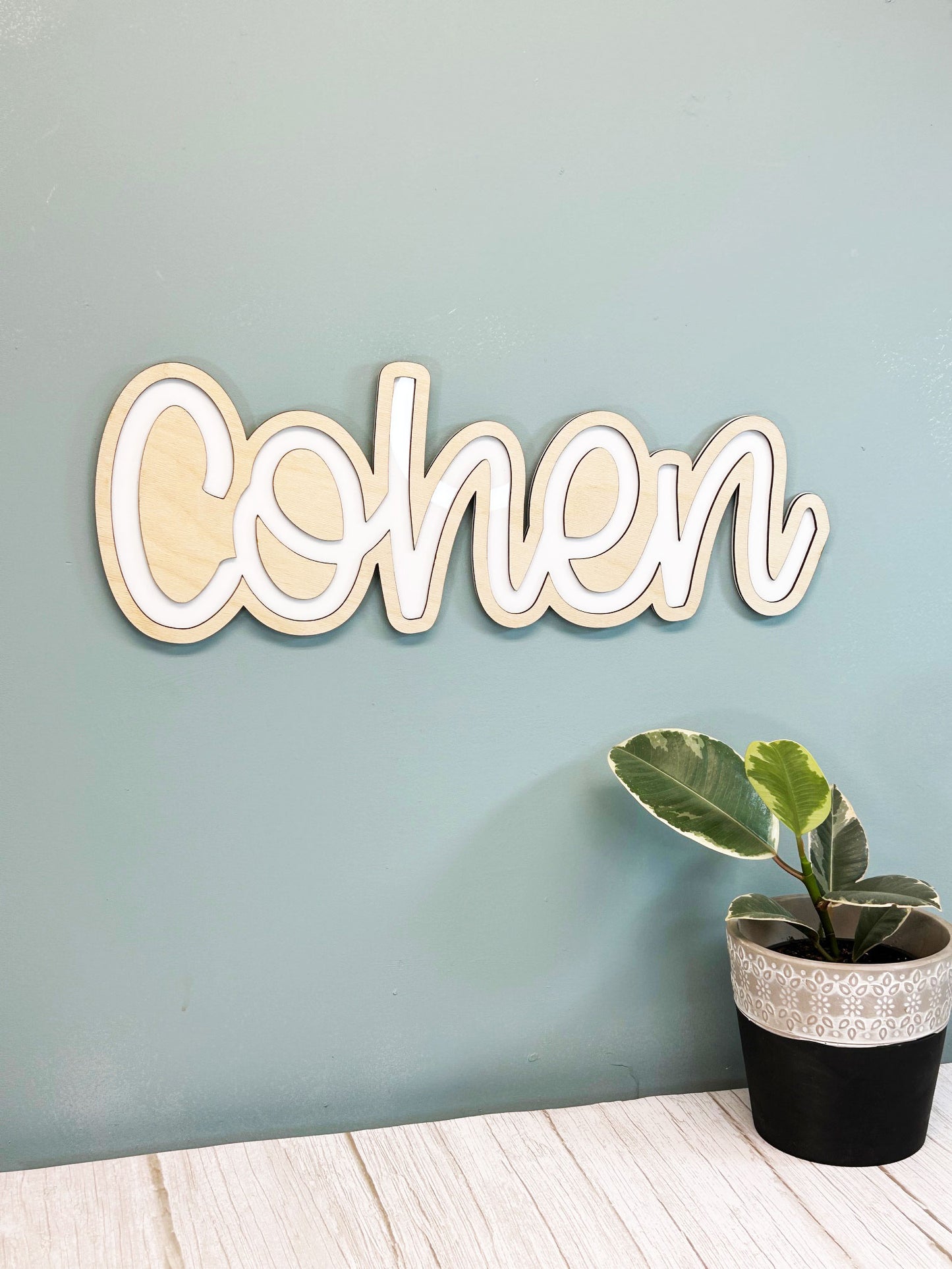 Two Layered Wood and Acrylic Name Sign