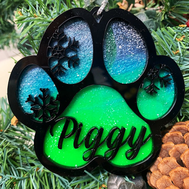 Northern Lights Resin Dog Name Pawprint Ornament