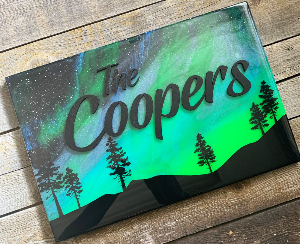 Northern Lights Resin Art Family Name Sign