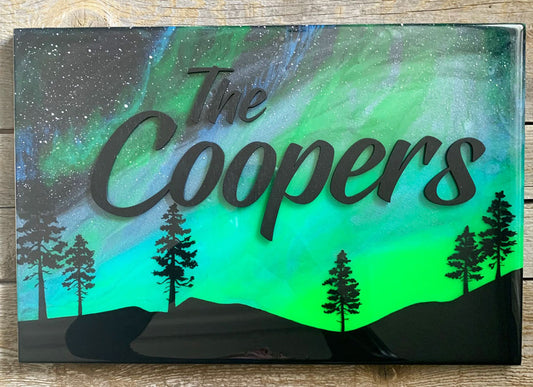 Northern Lights Resin Art Family Name Sign