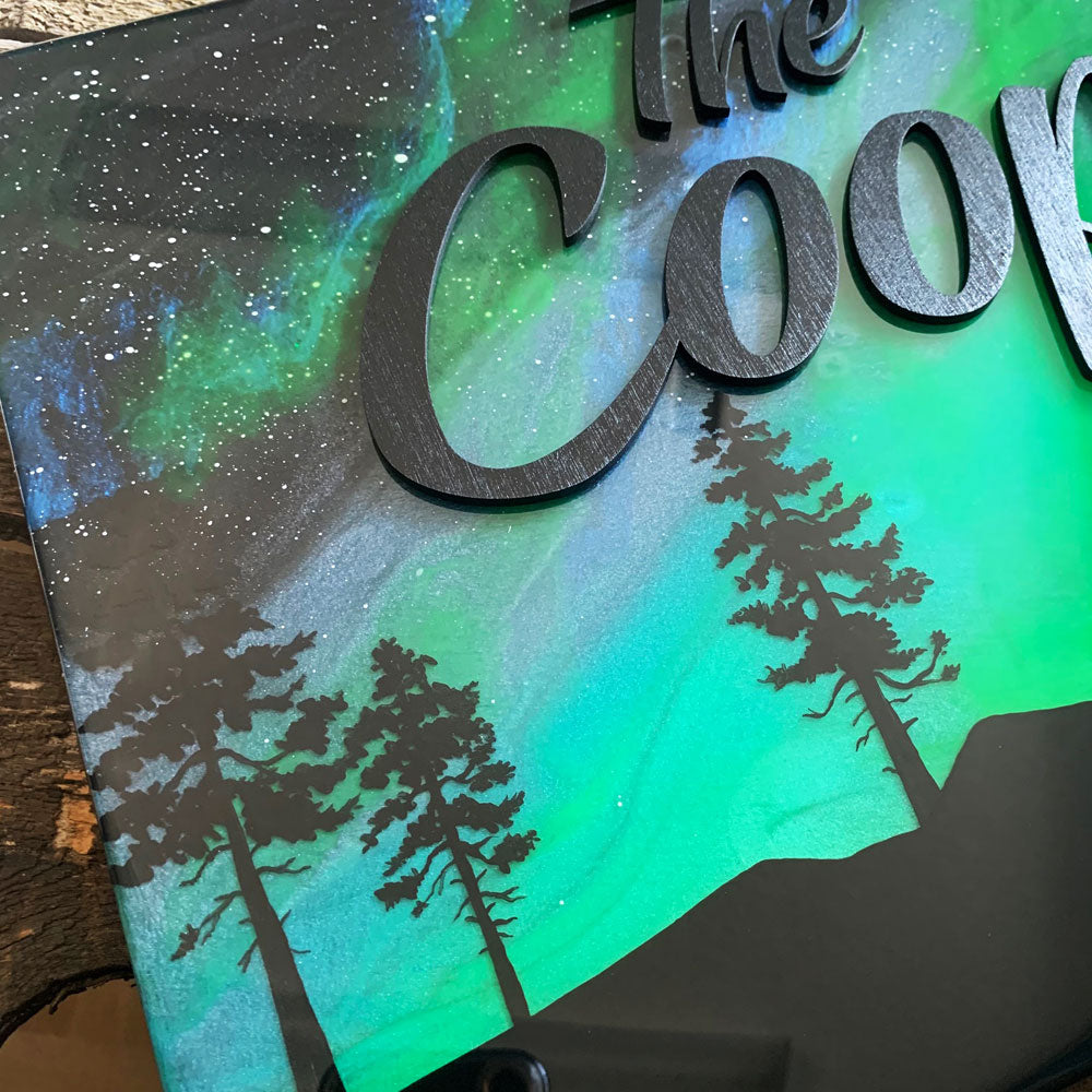 Northern Lights Resin Art Family Name Sign
