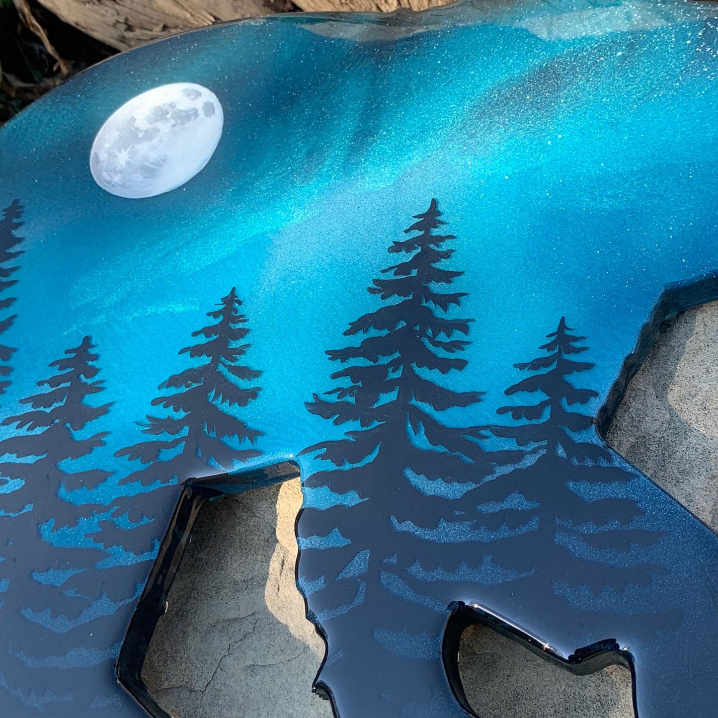 Full Moon Northern Lights Bear Art