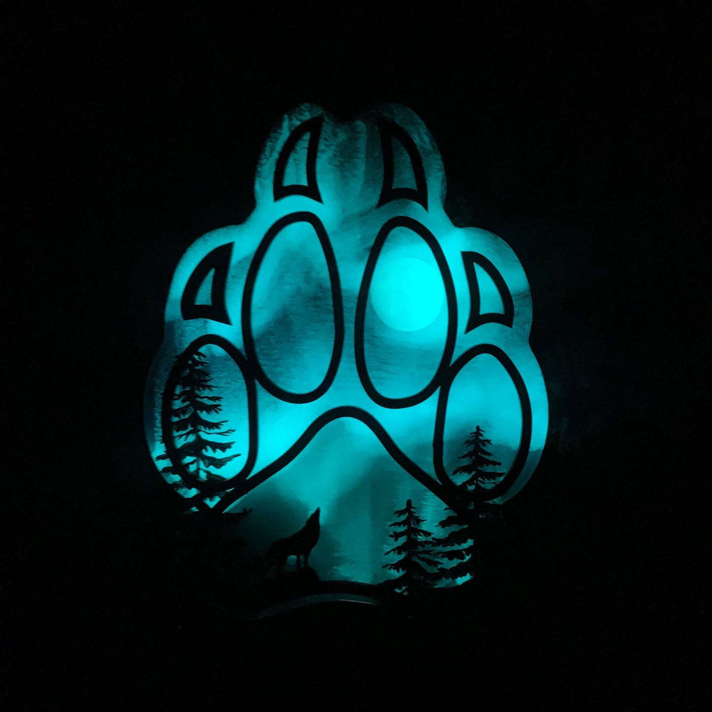 Full Moon Wolf Paw Northern Lights Resin Art