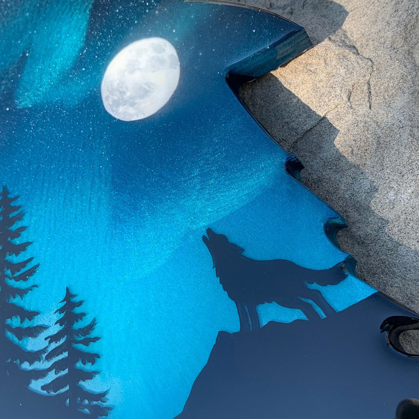 Full Moon Northern Lights Wolf Art