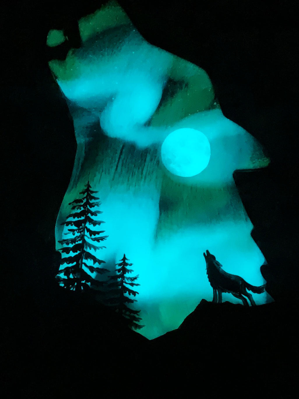 Full Moon Northern Lights Wolf Art