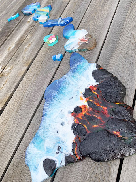 Hawaiian Islands Resin Art Display