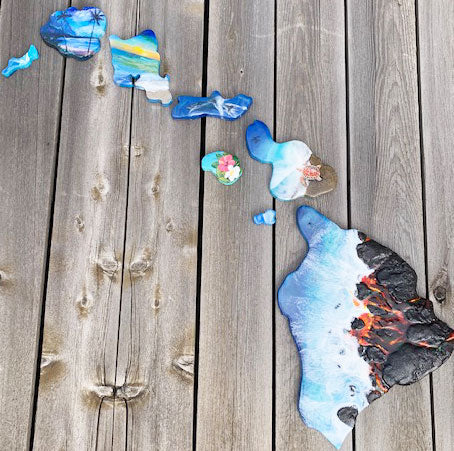 Hawaiian Islands Resin Art Display