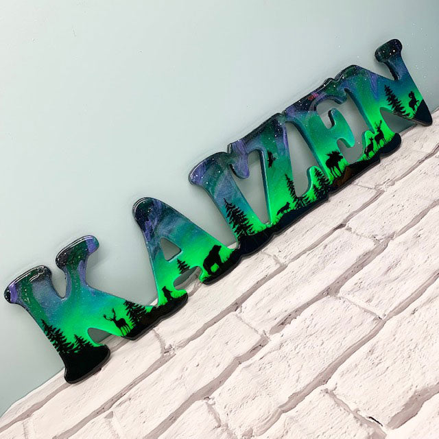 Northern Lights Resin Art Name Sign