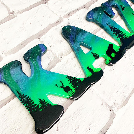 Northern Lights Resin Art Name Sign