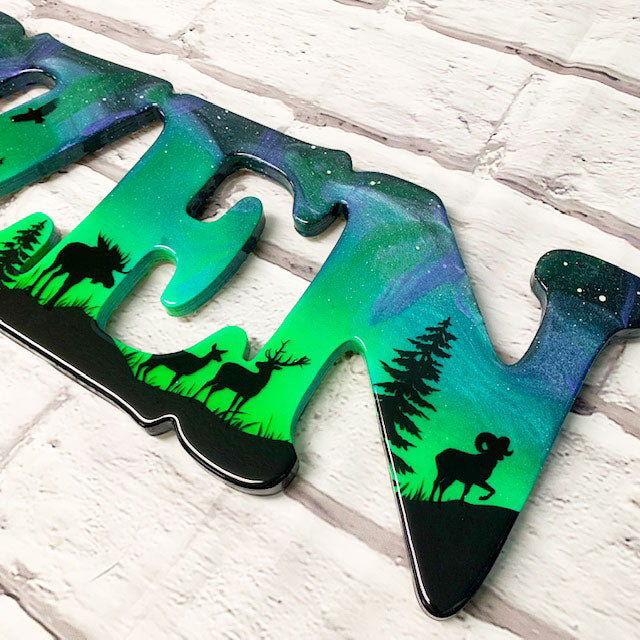 Northern Lights Resin Art Name Sign