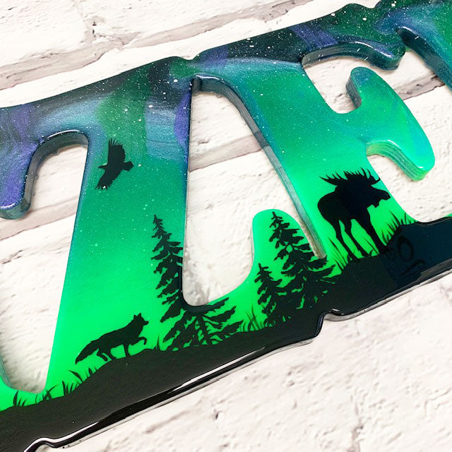 Northern Lights Resin Art Name Sign