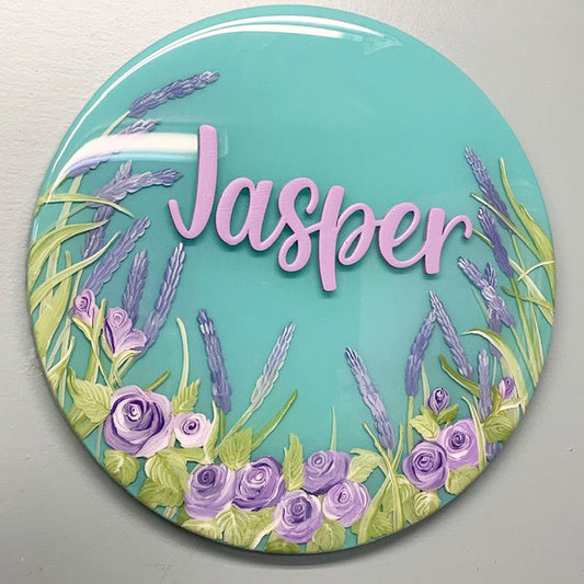 Lavender and Roses Resin Art Name Sign
