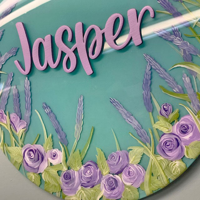 Lavender and Roses Resin Art Name Sign