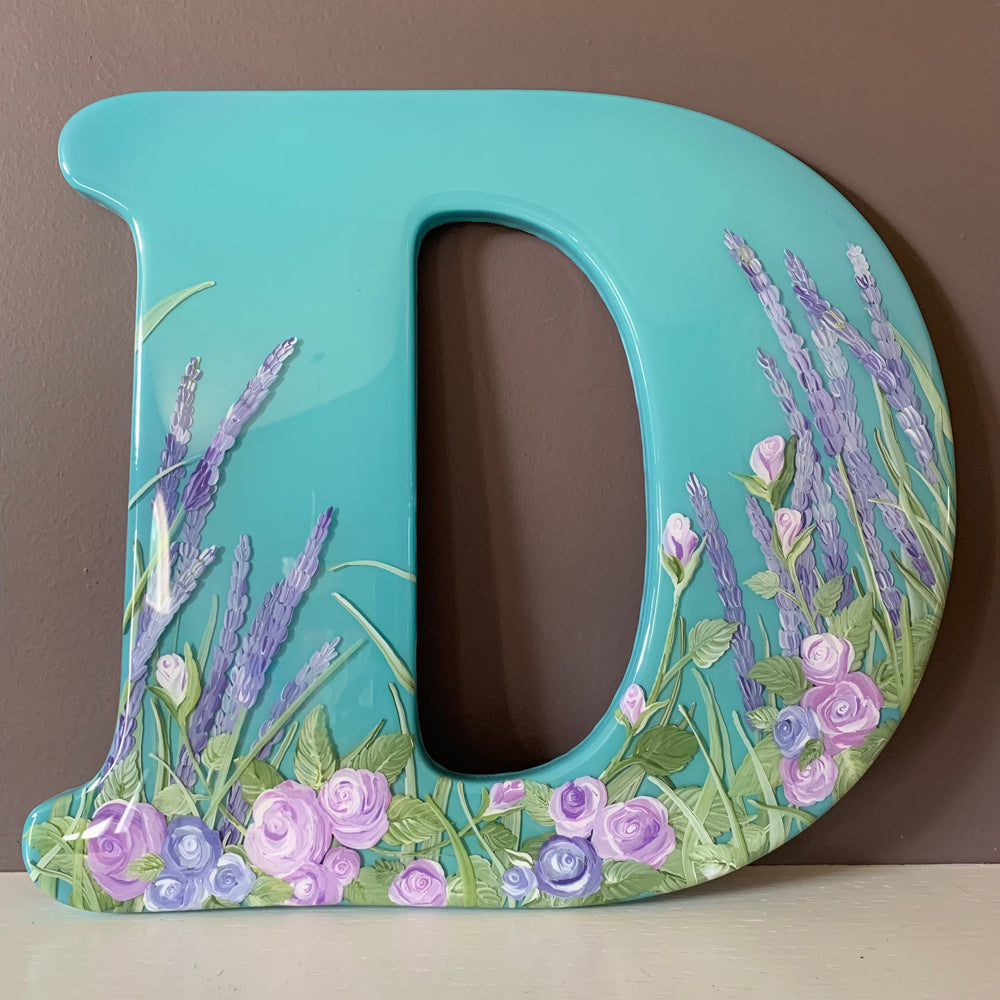 Glow-In-The-Dark Lavender and Roses Resin Art Letter