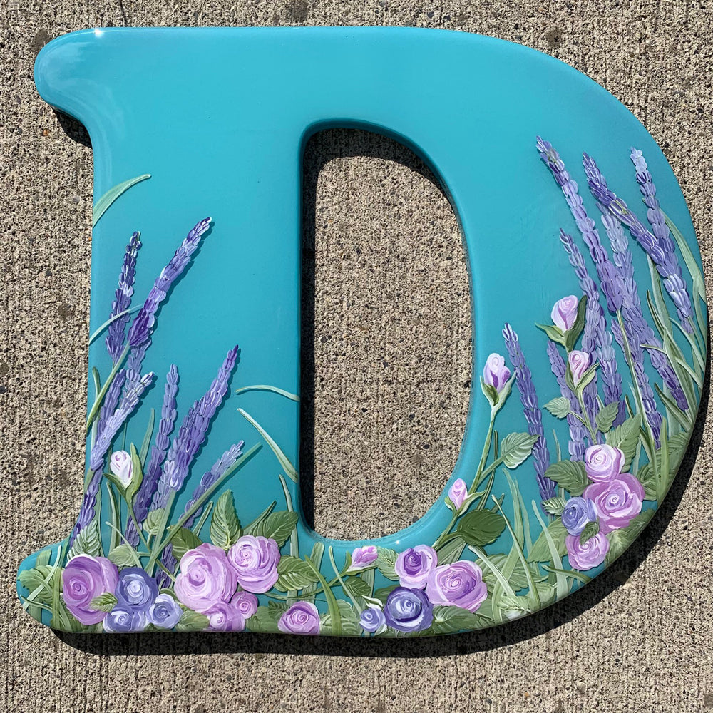 Glow-In-The-Dark Lavender and Roses Resin Art Letter