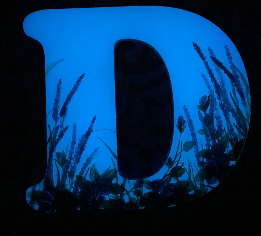 Glow-In-The-Dark Lavender and Roses Resin Art Letter