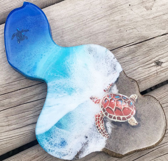 Maui Sea Turtle Ocean Resin Art