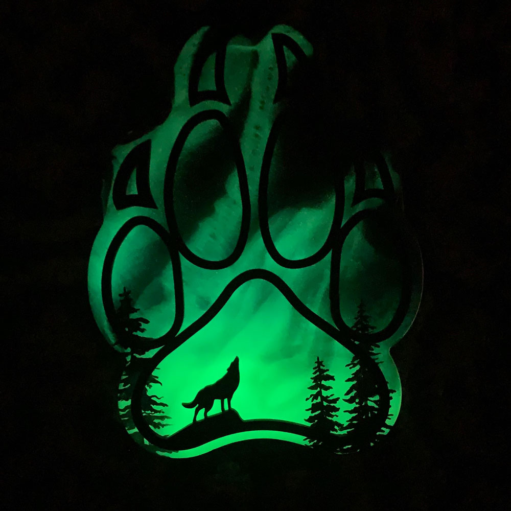 Green Northern Lights Mini Wolf Paw Resin Art