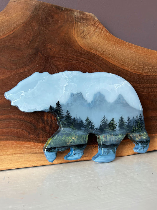 Peaceful Morning Light Three Sisters Mountain Resin Art Bear