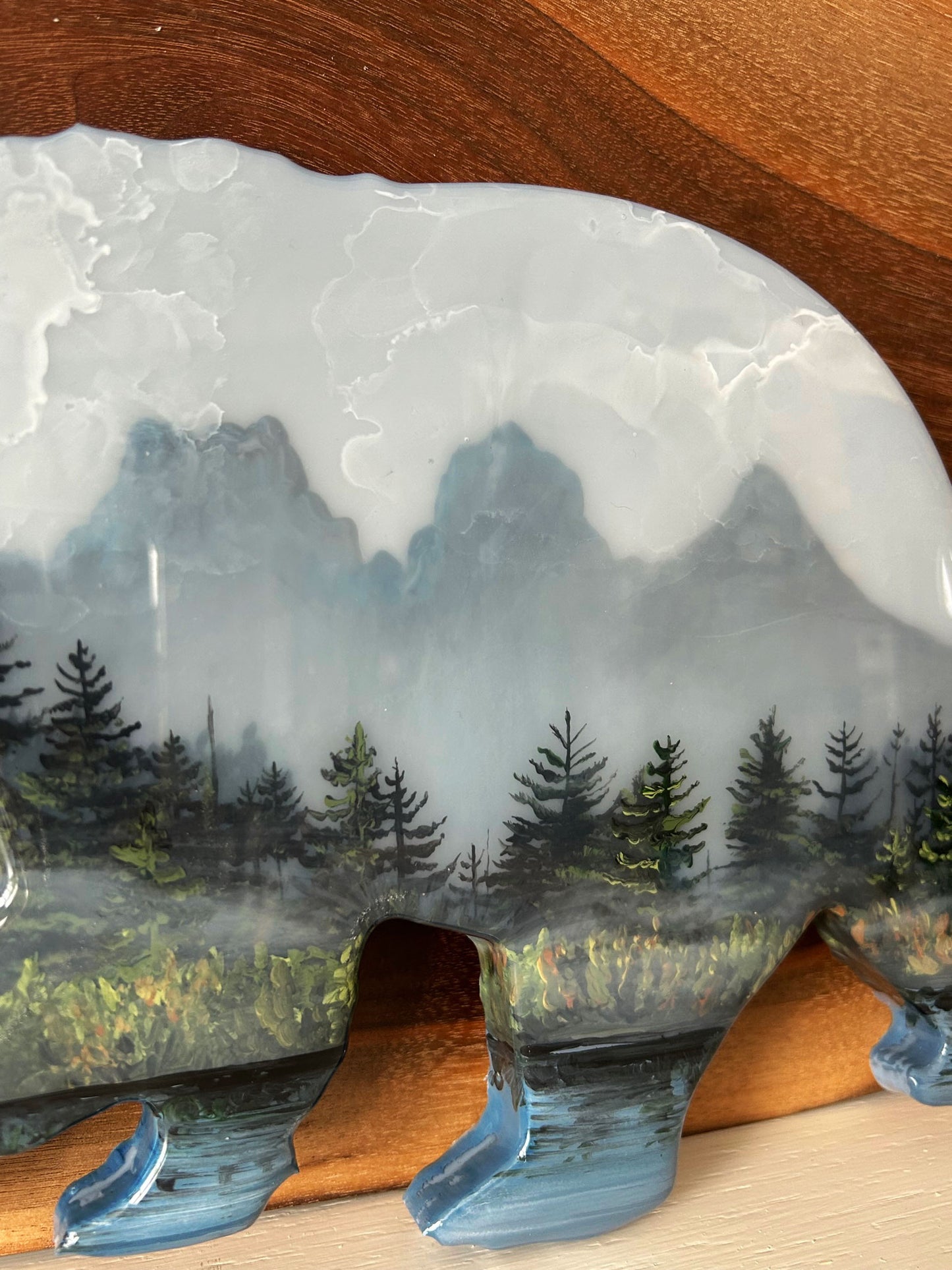 Peaceful Morning Light Three Sisters Mountain Resin Art Bear