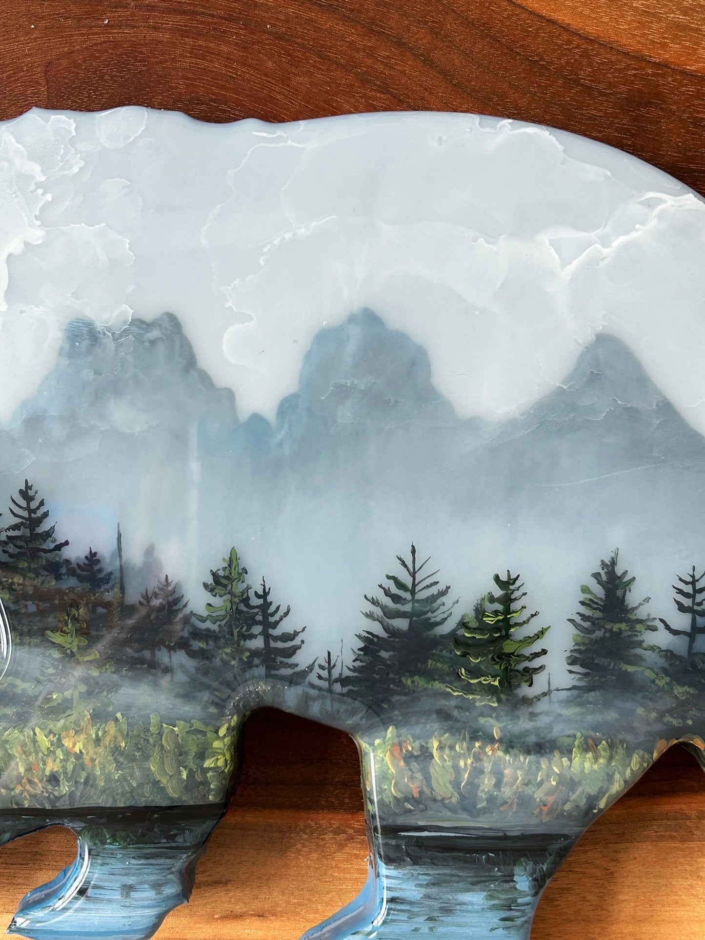 Peaceful Morning Light Three Sisters Mountain Resin Art Bear