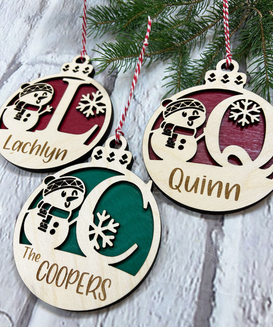 Monogram Snowman Ornament