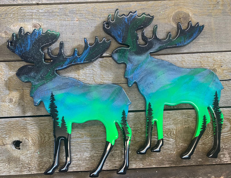 Moose Northern Lights Resin Art Piece