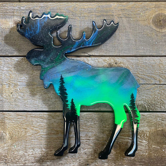 Moose Northern Lights Resin Art Piece