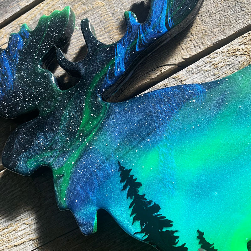 Moose Northern Lights Resin Art Piece