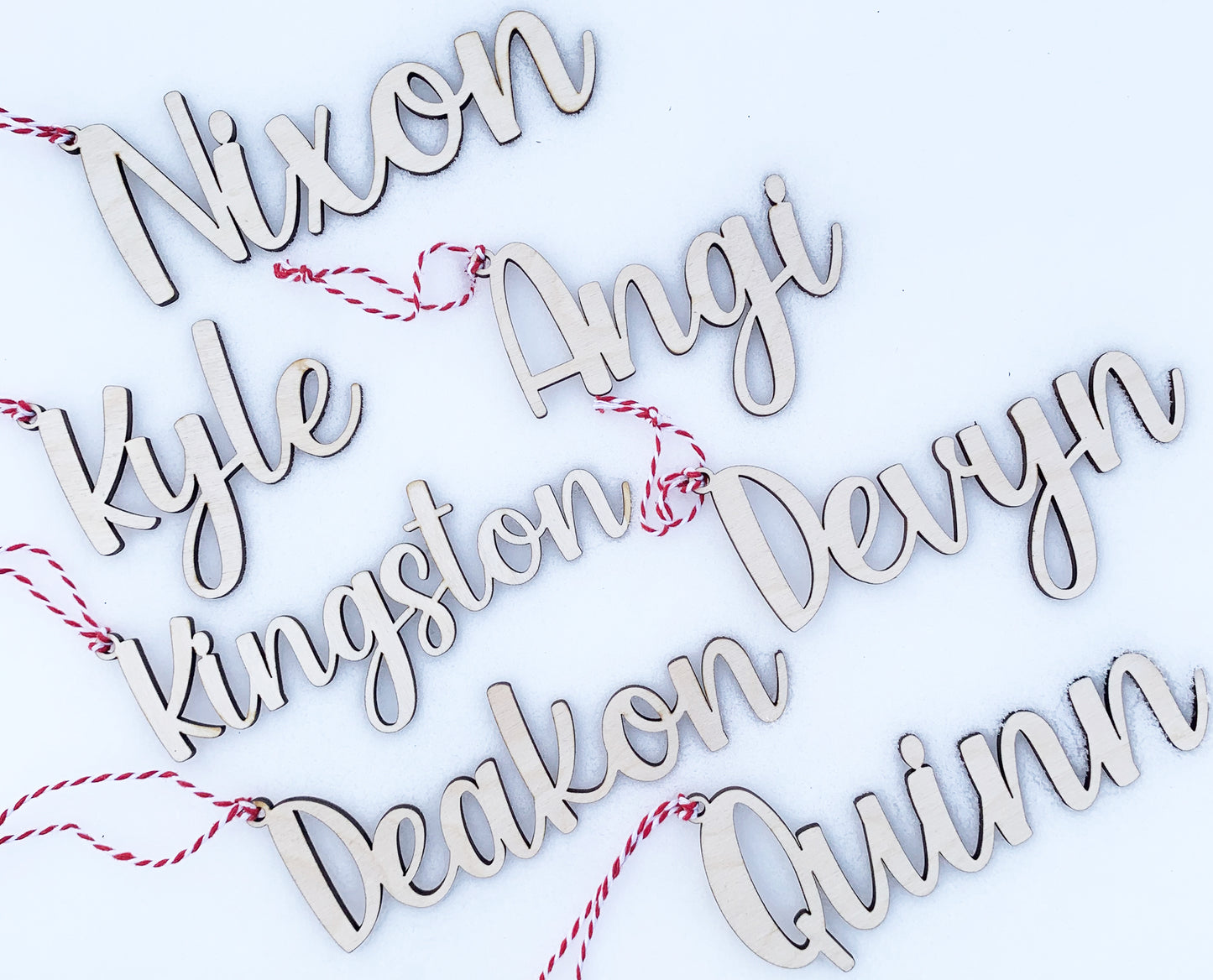Wood Christmas Stocking and Gift Name Tag Ornaments