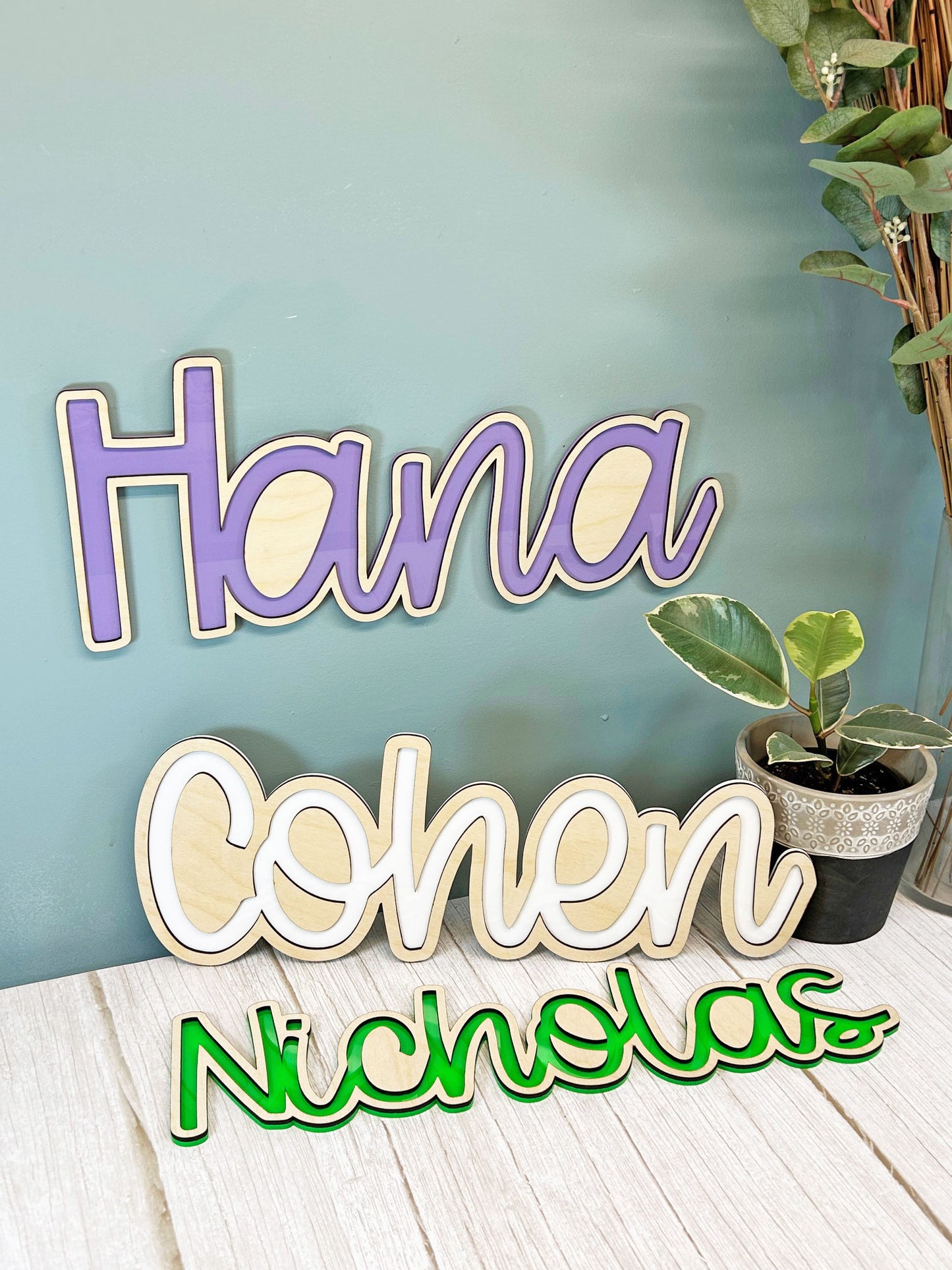 Two Layered Wood and Acrylic Name Sign