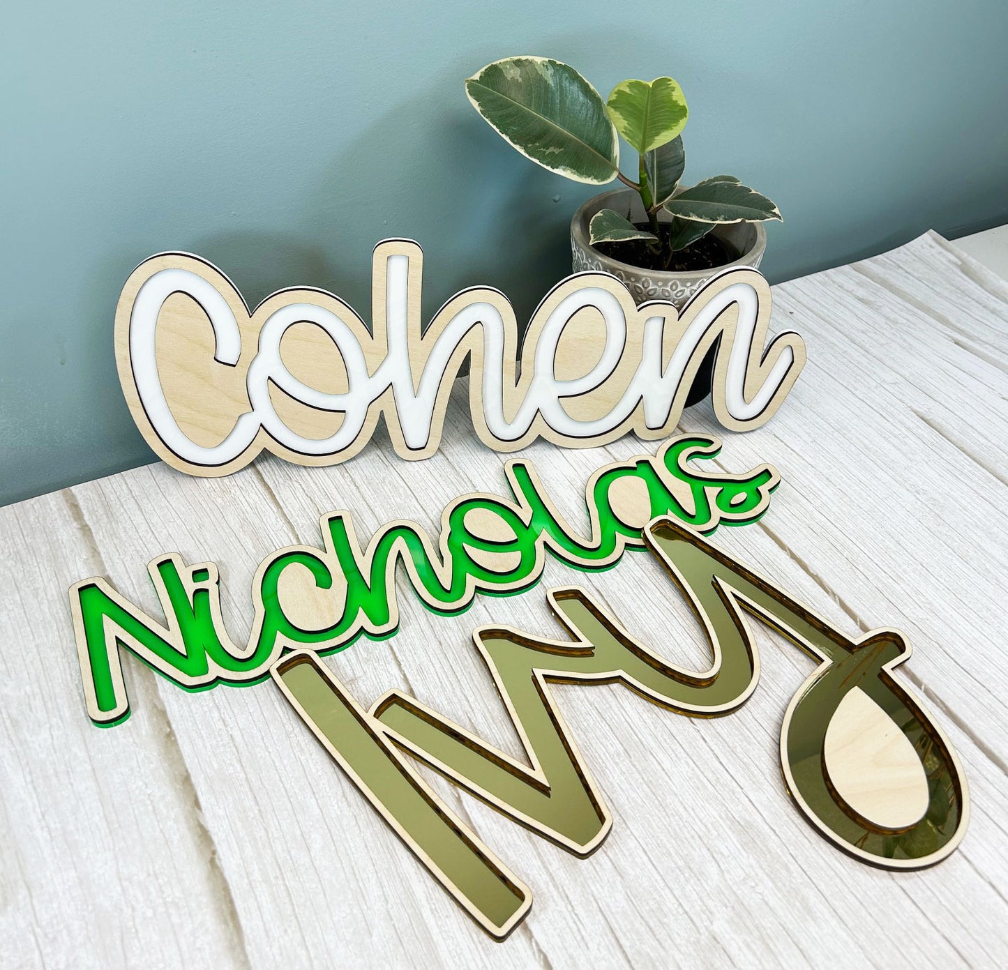 Two Layered Wood and Acrylic Name Sign
