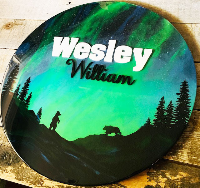 Northern Lights Resin Art Name Sign