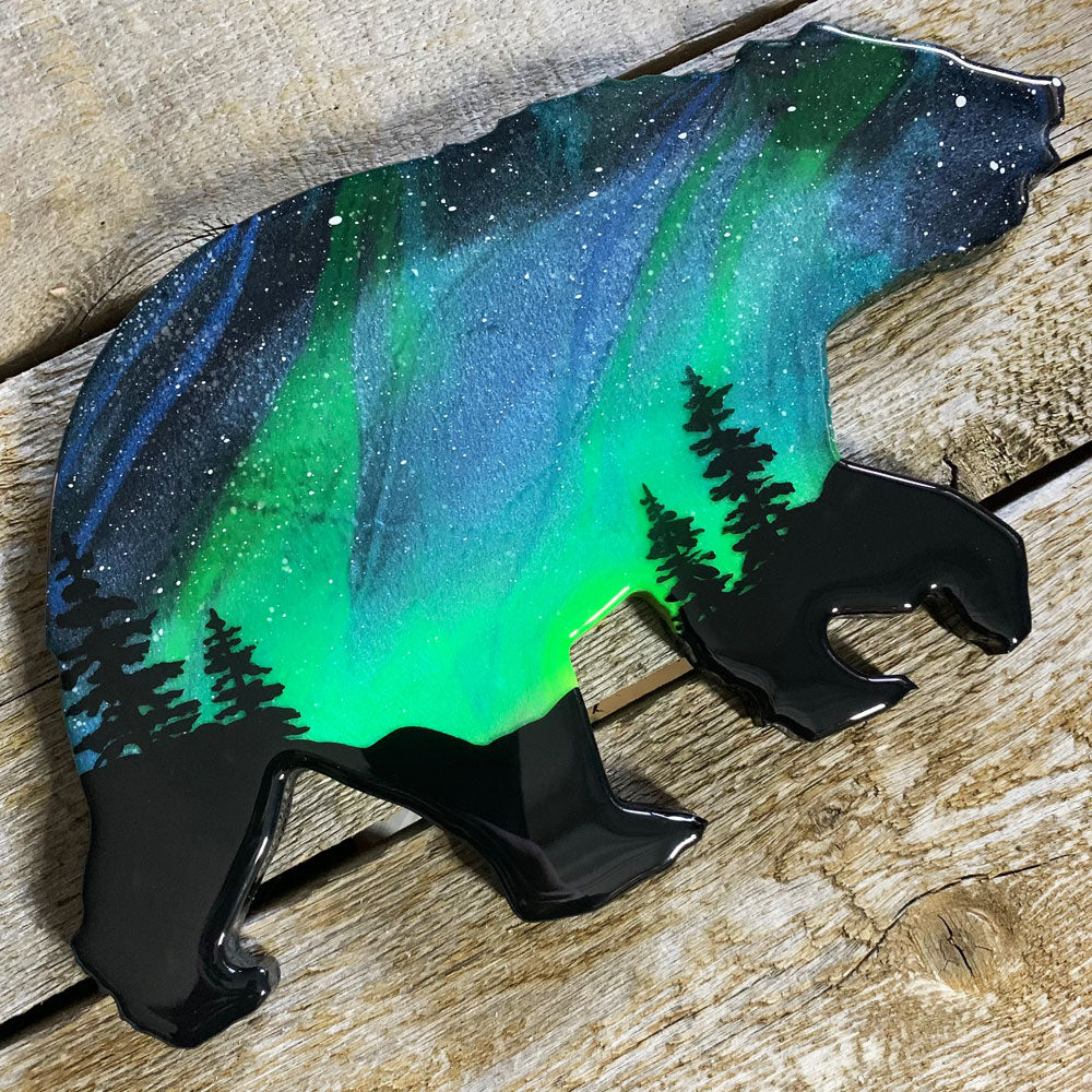 Green Northern Lights Bear Art