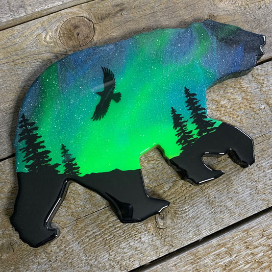 Green Northern Lights Bear Art