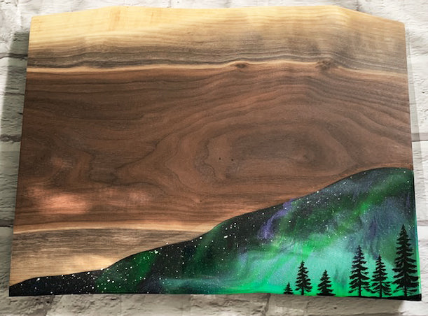 Northern Lights Resin and Black Walnut Charcuterie Board