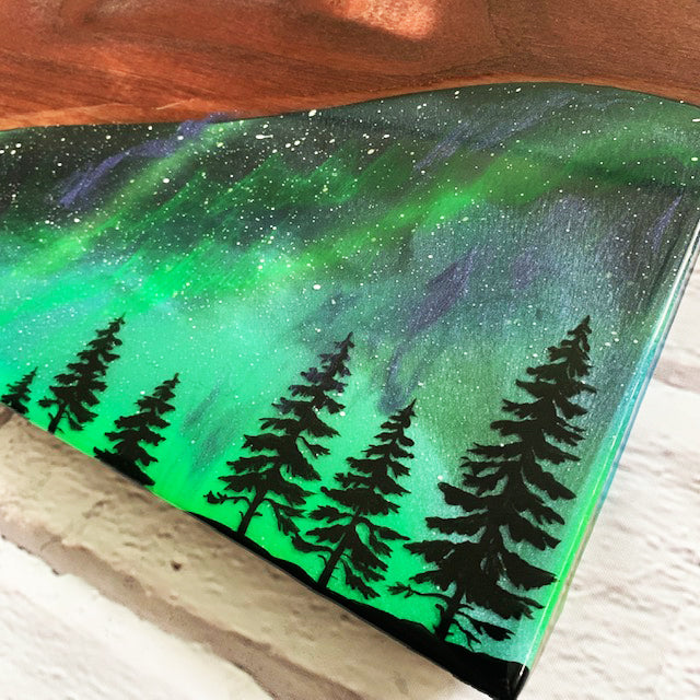 Northern Lights Resin and Black Walnut Charcuterie Board
