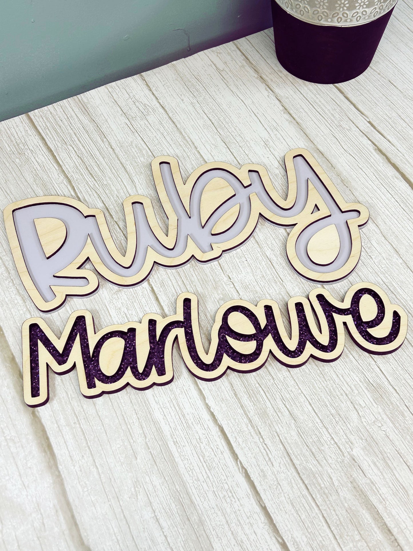 Two Layered Wood and Acrylic Name Sign