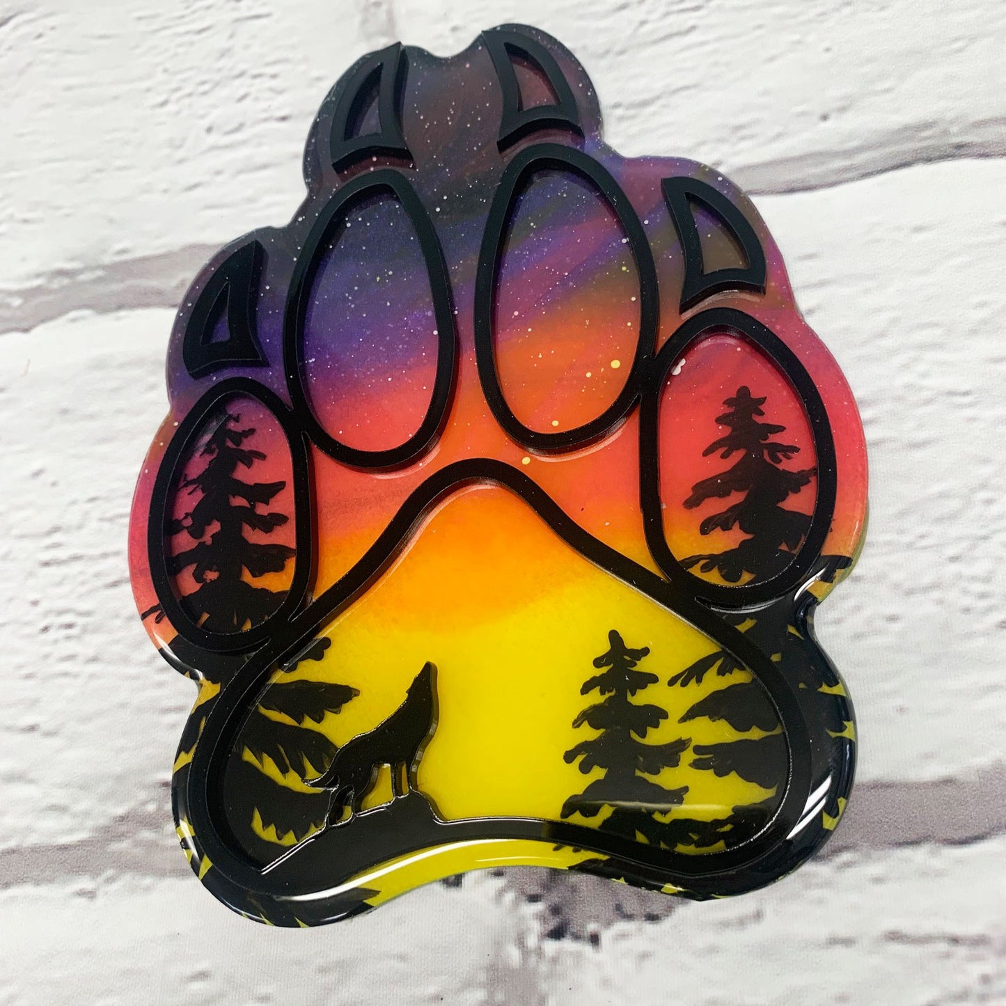 Mini Wolf Paw Northern Lights Resin Art