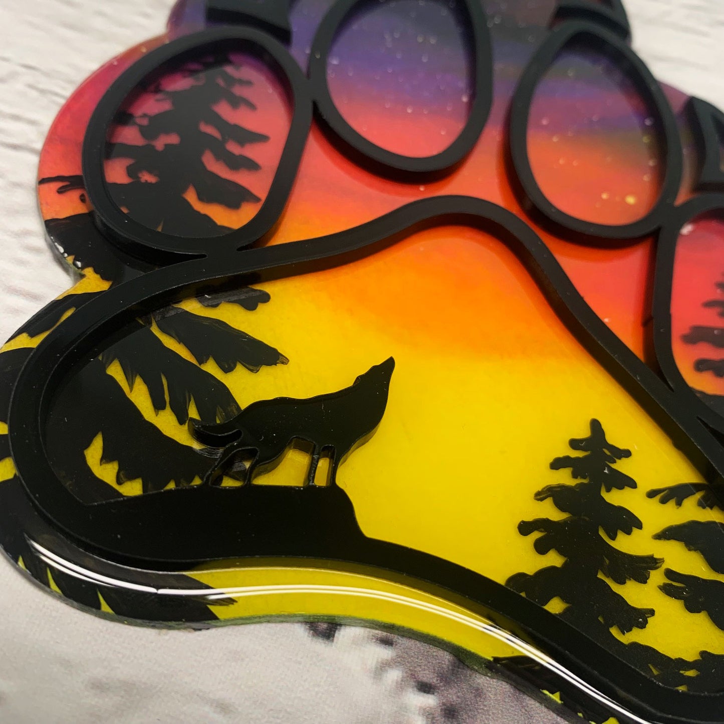 Mini Wolf Paw Northern Lights Resin Art