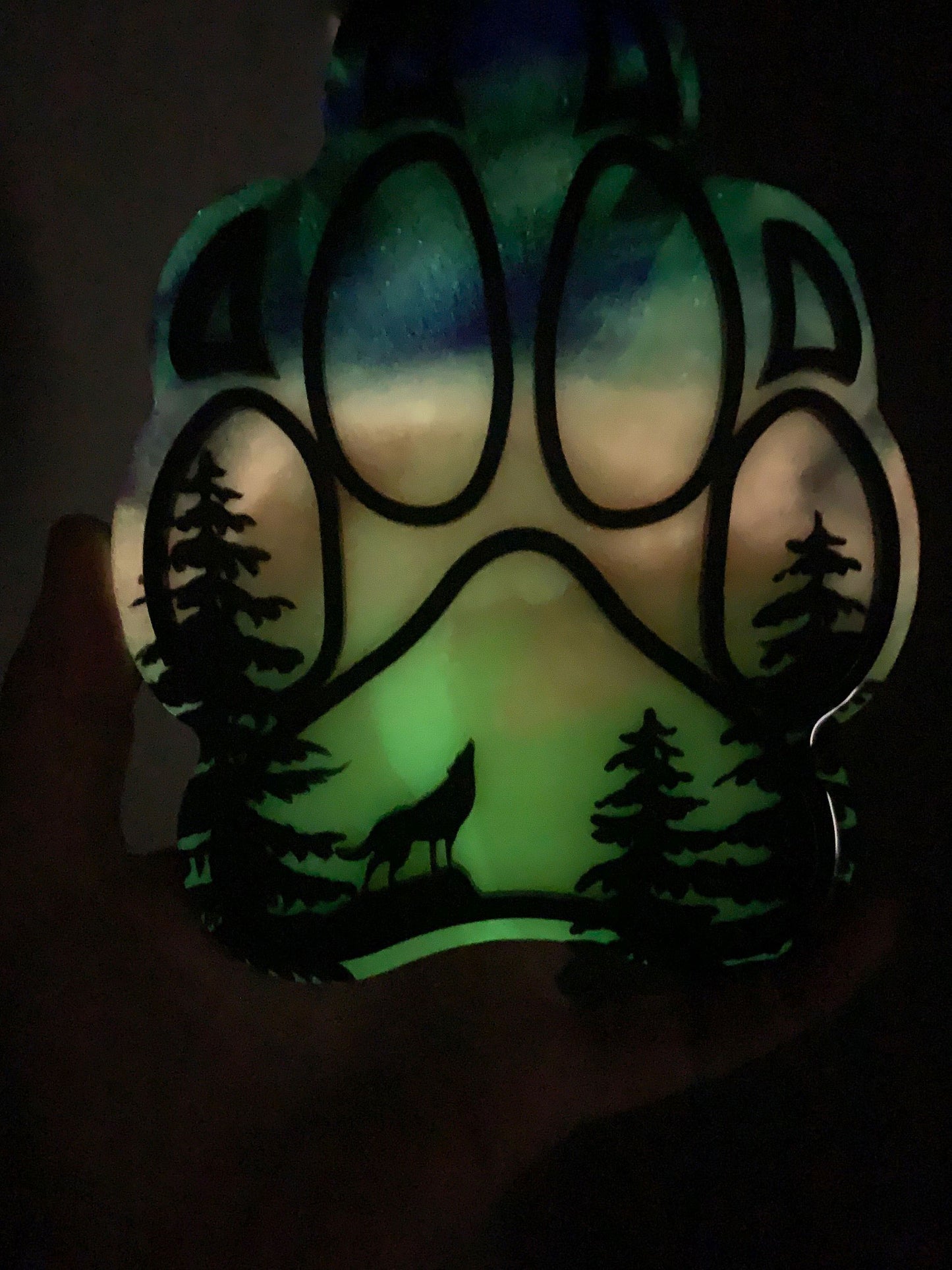 Mini Wolf Paw Northern Lights Resin Art