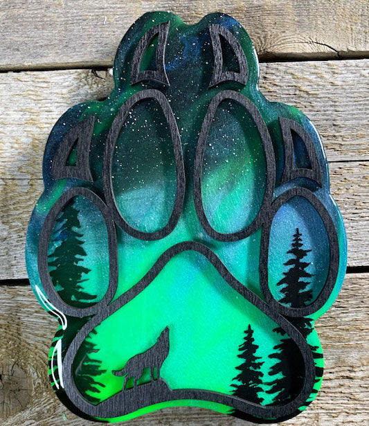 Wolf Paw Northern Lights Resin Art