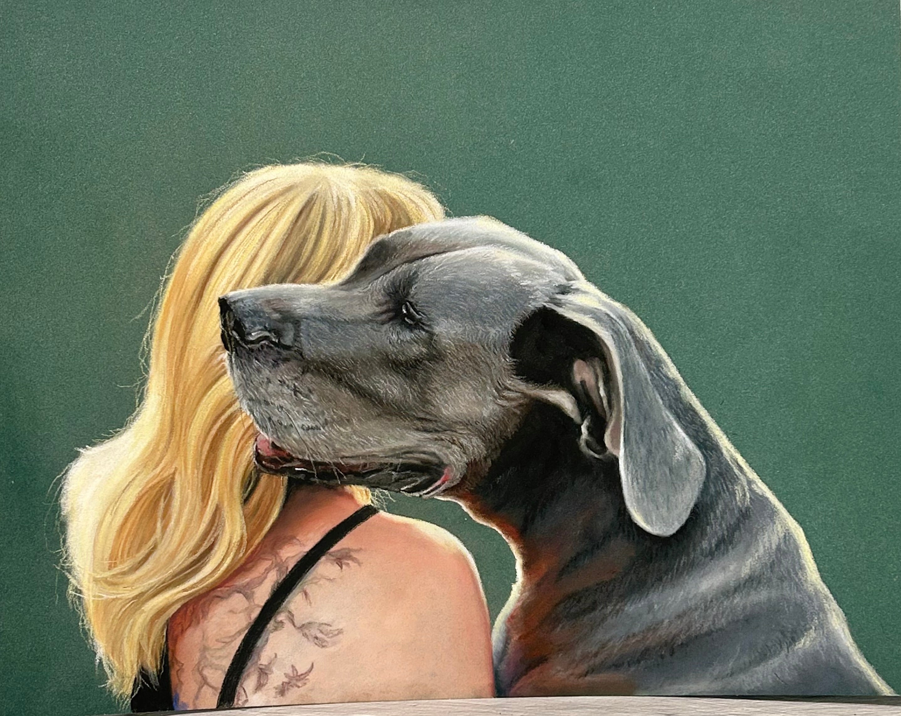 great dane drawing with girl