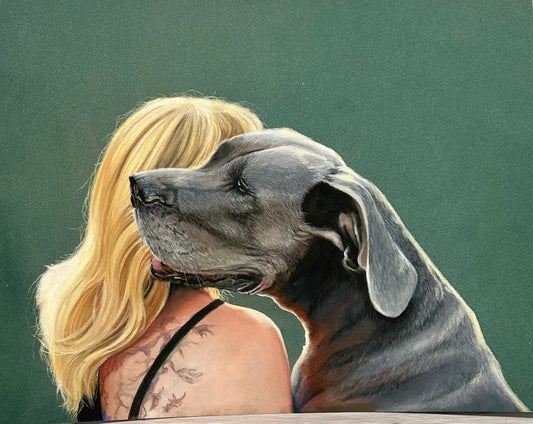 great dane drawing with girl