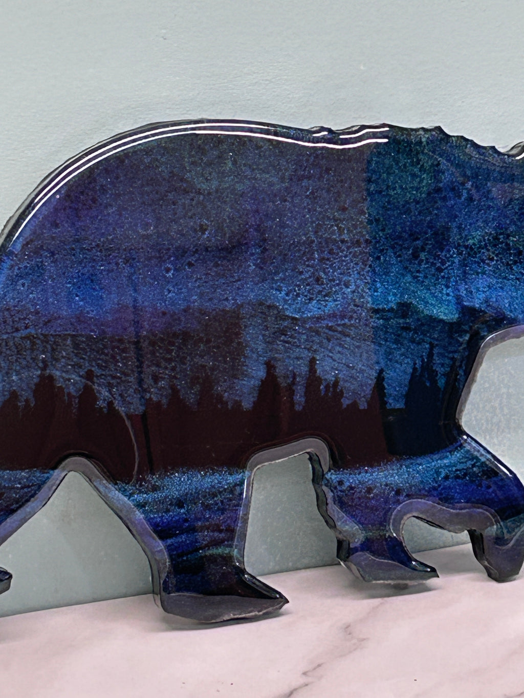12" Subtle Reflections Northern Lights Resin Bear