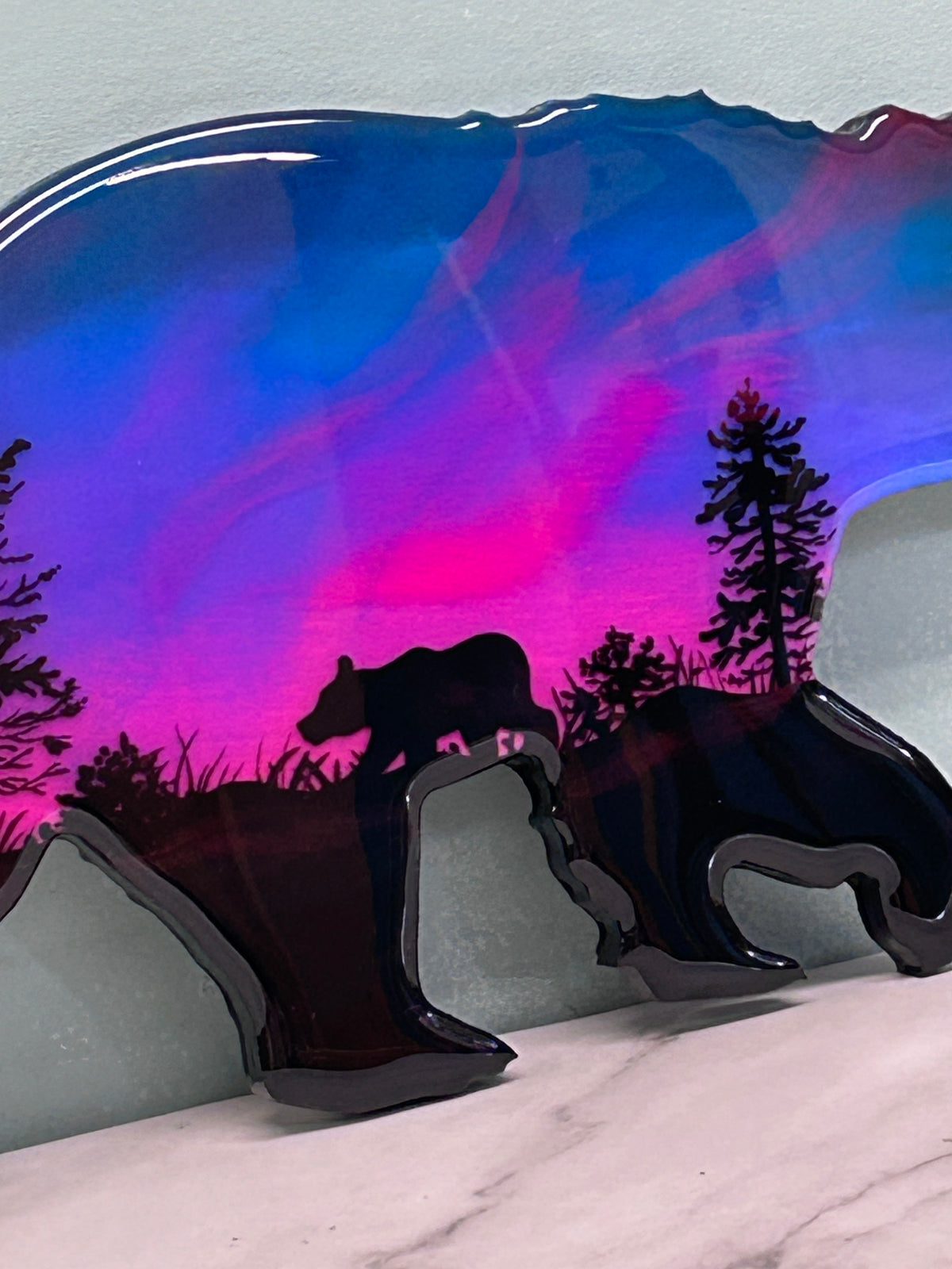 12" Pink Northern Lights Resin Bear