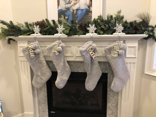 Wood Christmas Stocking and Gift Name Tag Ornaments
