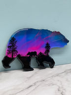 12" Pink Northern Lights Resin Bear
