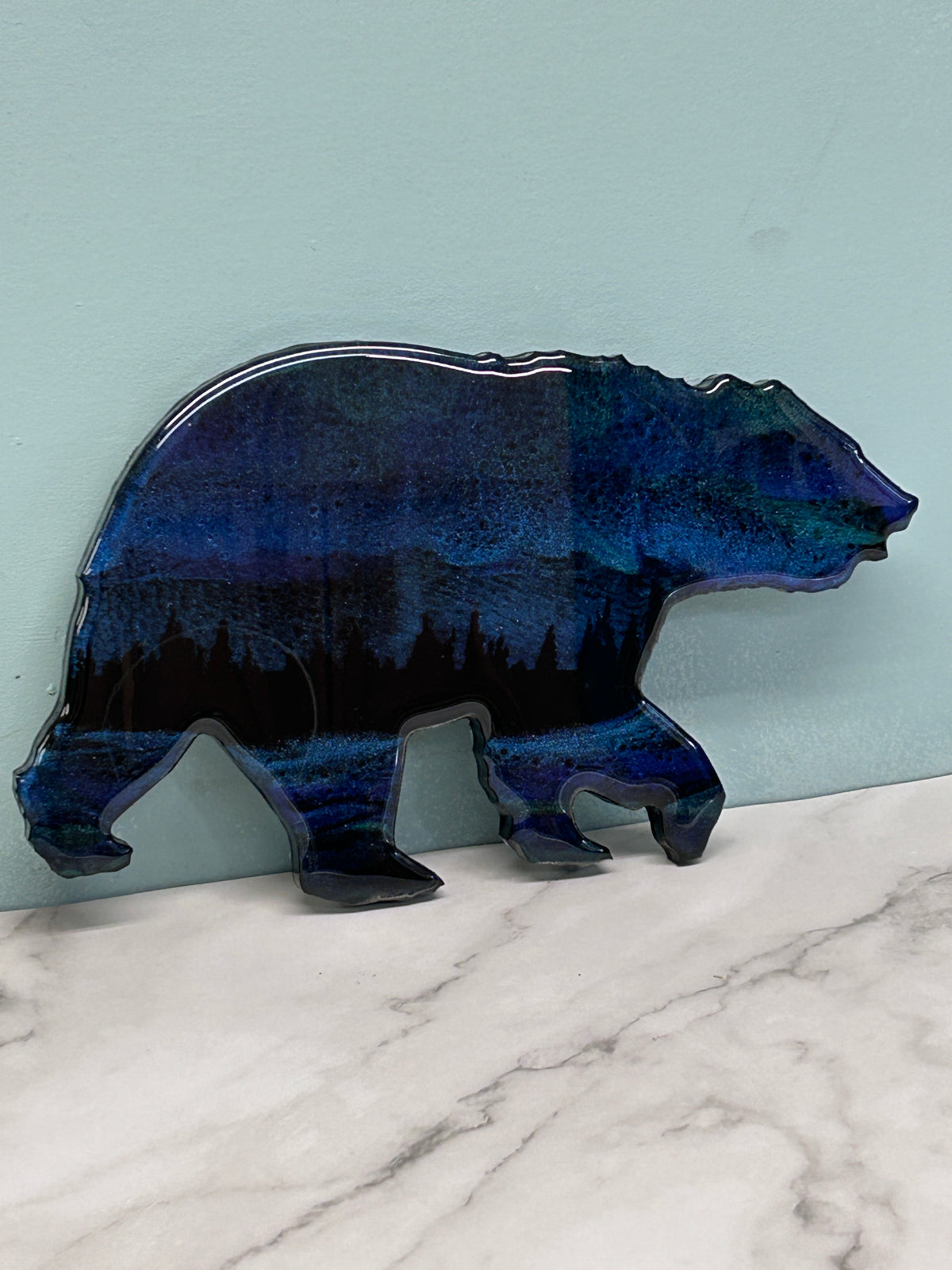 12" Subtle Reflections Northern Lights Resin Bear