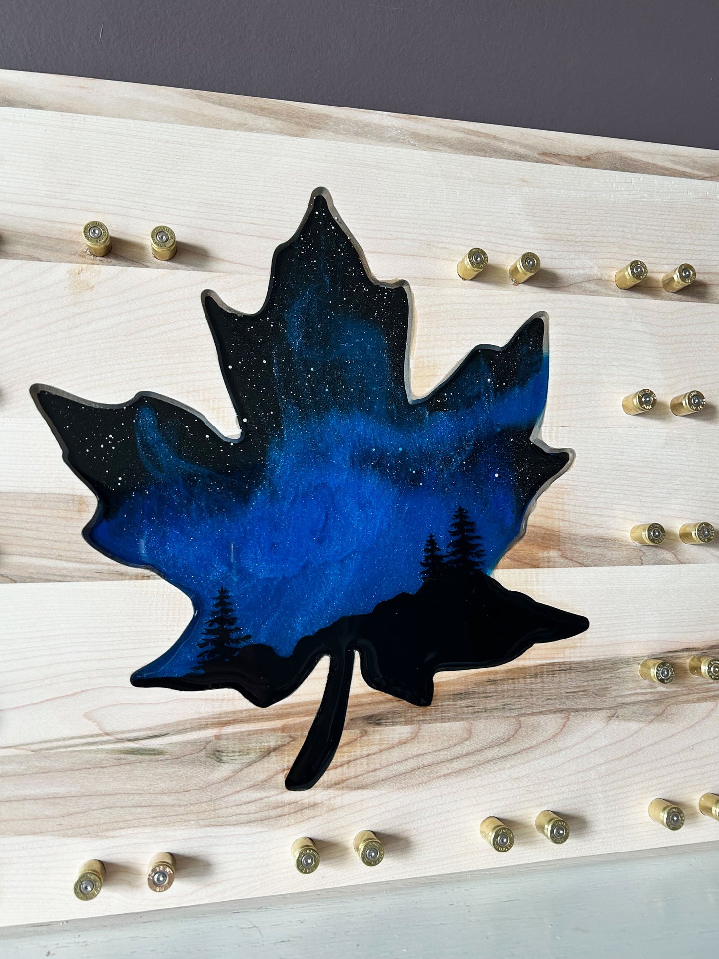 Thin Blue Line Northern Lights Maple Leaf Challenge Coin Board